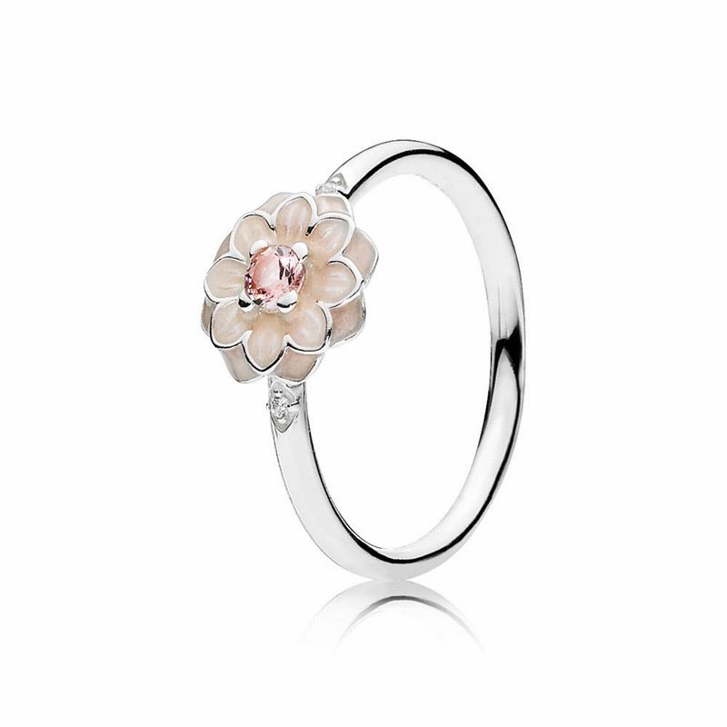 Pandora Blooming Dahlia Stackable Ring - Sterling Silver/Enamel/Beige/Mixed Stones/Crystal - Canada